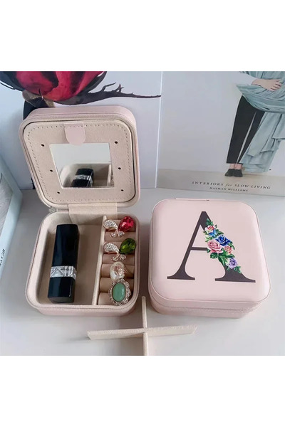 Choice صندوق مجوهرات على شكل زهرة وأبجدية مقاس 10×10×5 سم، صندوق خواتم، علبة ...