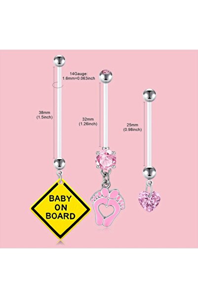 Choice حلقات سرة الجسم على شكل قضيب مستقيم، 3 قطع، مقاس 14، حلقات سرة بلاستيك...