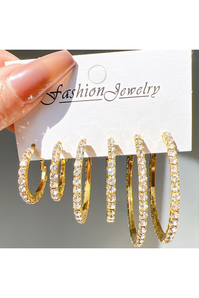 Choice CS5604402HBJCA5 مجموعة من 6 أقراط دائرية كبيرة مطلية بالذهب مرصعة بأحج...