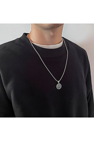 Choice قلادة تشوكر فضية اللون على شكل عملة بشرية فضائية بسيطة عتيقة للرجال، س...