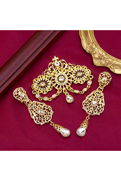 Choice NVS777TZ142طقم مجوهرات مغربية مطلية بالذهب الأبيض، قفطان، بروش، أقراط،...