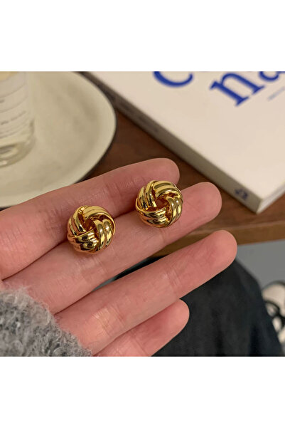 Choice أقراط أذن ذهبية اللون بتصميم هيب هوب بانك معدني جديد بعقدة كروية ملتوي...