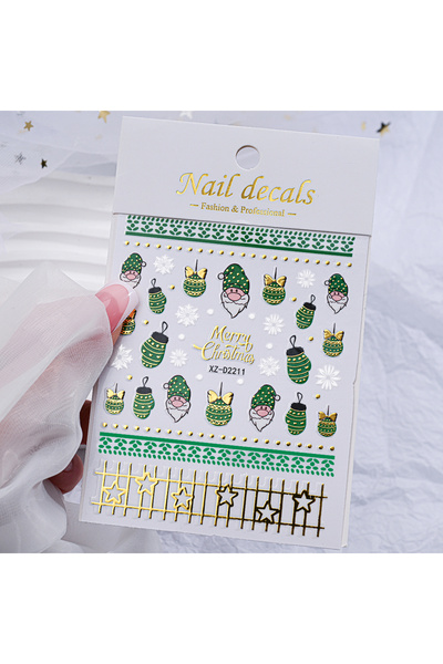 Choice NKZ322-11 قطعة واحدة من ملصقات فن الأظافر 5D البرونزية على شكل رقاقات ثلج عيد الميلاد مرصعة بالماس وعقدة صنوبر ورجل ثلج