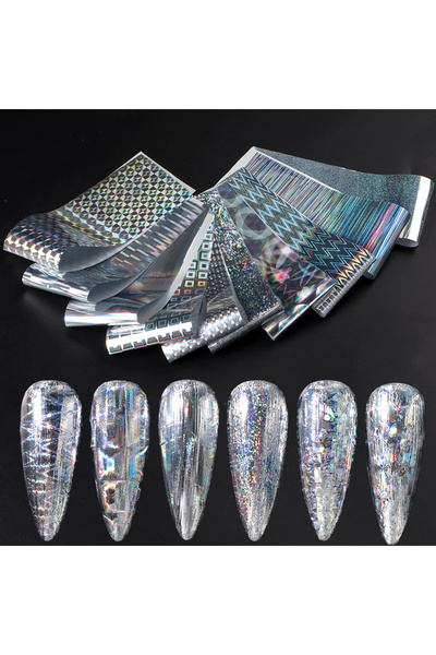 Choice S-232 10pcs Holographic Chrome Silver Nail Art Foil Transfer Stickers ...