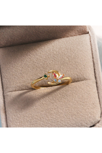 Choice خاتم زهرة الزركون الملون اللطيف الجديد من الذهب 36 للنساء والفتيات على...