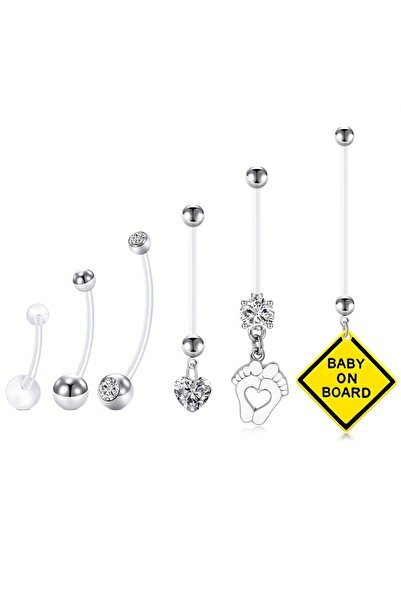 Choice مجموعة من 6 حلقات زر البطن، 14 جرام شريط بطن بلاستيكي مرن مع زركونيا و...