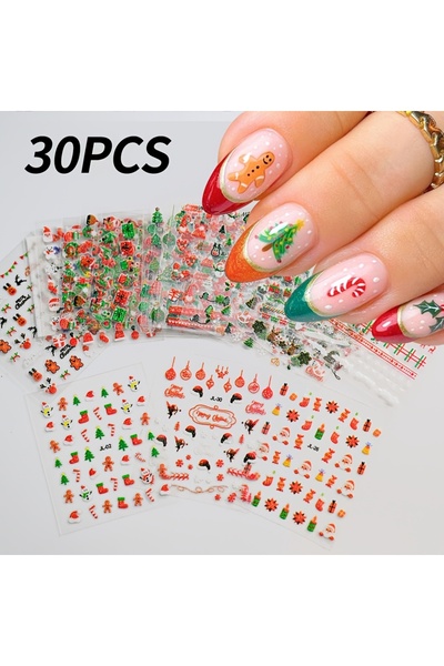 Choice مجموعة ملصقات أظافر عيد الميلاد الاحتفالية من 30 قطعة من Shengdan ذاتي...