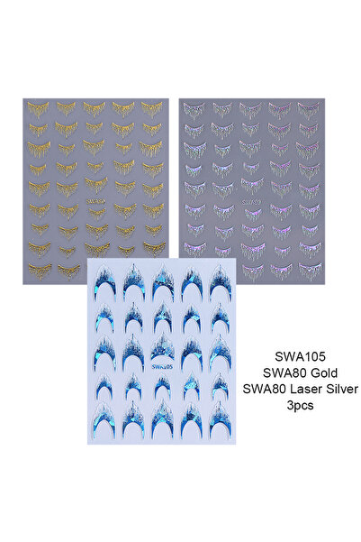 Choice SWA105 SWA80 3 قطع 3 قطع ملصقات أظافر فرنسية بخطوط ثلاثية الأبعاد بالل...