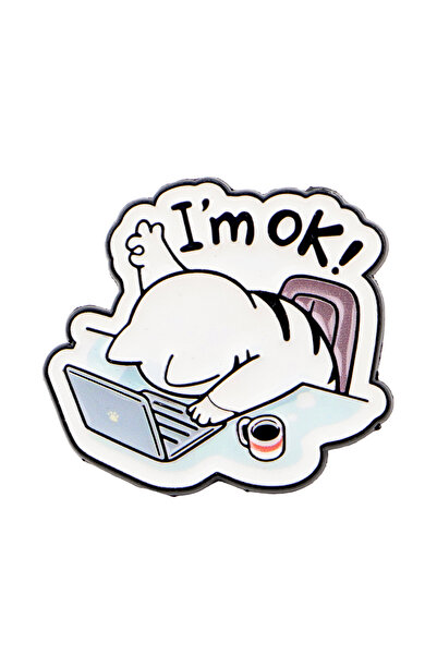 Choice دبابيس مطلية بالمينا تحمل عبارة "أنا بخير!"، بروش قطط تعمل على الكمبيوتر، شارة على حقيبة الظهر، إكسسوارات ملابس.