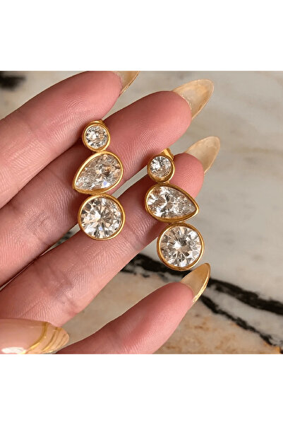 Choice أقراط ذهبية فاخرة مطلية بالذهب عيار 18 قيراطًا من الفولاذ المقاوم للصد...