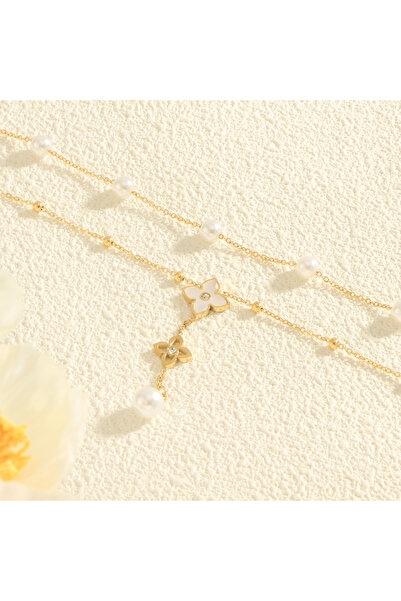 Choice Gold Pearl four-leaf clover pendant with zirconia luxury and elegant style women's fashion double-la