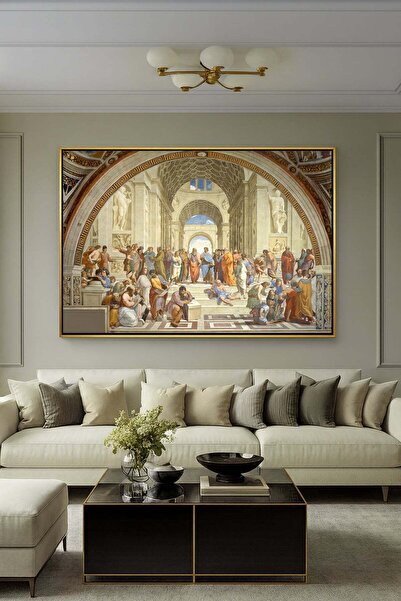 Wallivo Raphael Atina Okulu Eseri Rönesans Felsefesi Başyapıtı Gold Metal Çerçeveli Kanvas Tablo