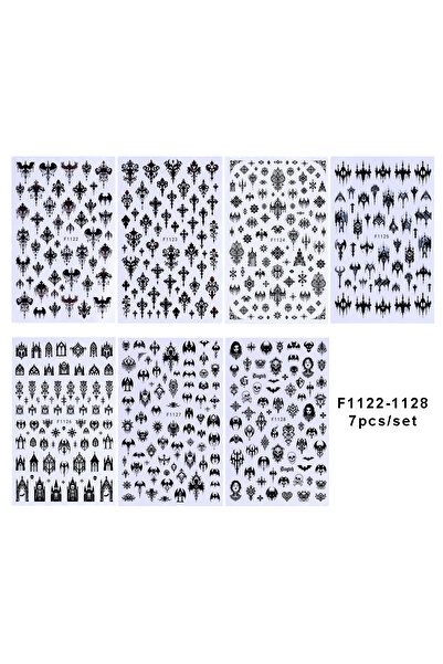 Choice F1122-1128-7 قطع 7/8 قطع ملصقات أظافر ثلاثية الأبعاد بتصميم قوطي أسود ...