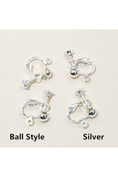 Choice مجموعة من 10 قطع من مشبك الأذن على شكل كرة فضية مقاس 15 × 13 مم مع مسا...