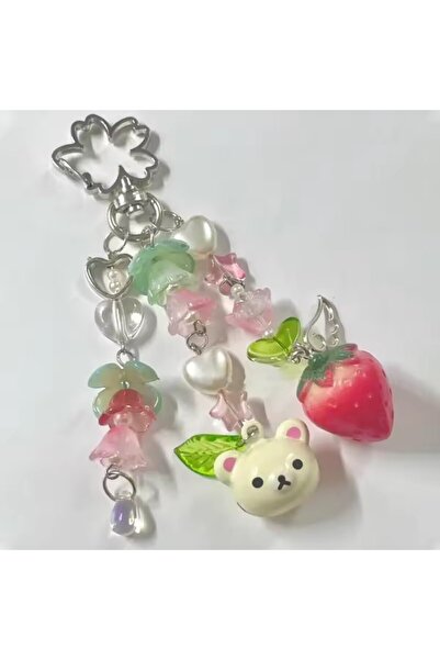 Choice سلسلة مفاتيح على شكل فيونكة فراولة لطيفة من Y2K، قلادة على شكل حقيبة يد على شكل زنبق الوادي، حلقة مفاتيح.