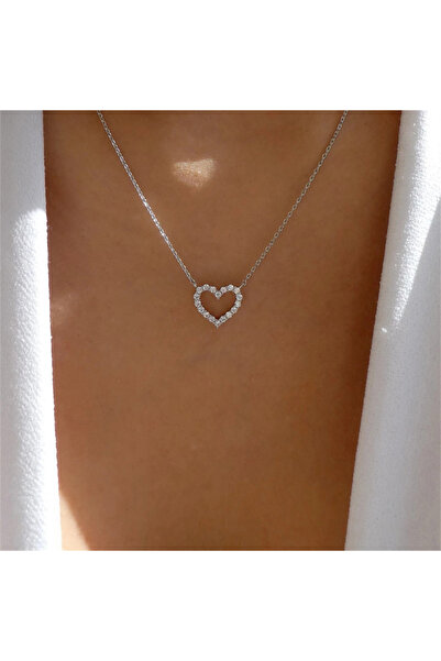 Choice silver Kpop Crystal Hollow Love Pendant Necklace Romantic Zircon Simpl...