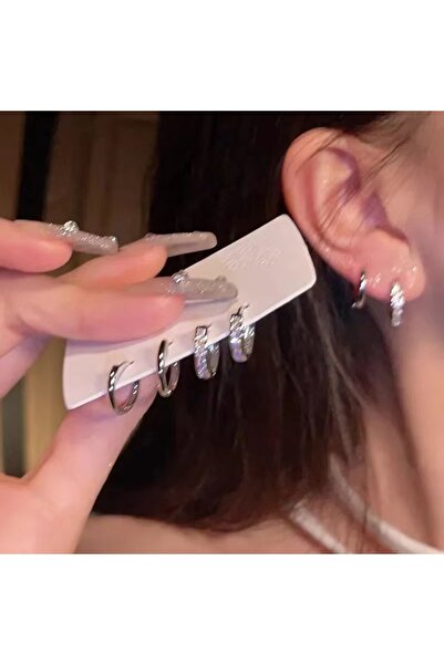 Choice AEH70117 4 قطع/مجموعة أقراط دائرية صغيرة من الكريستال للنساء باللون ال...