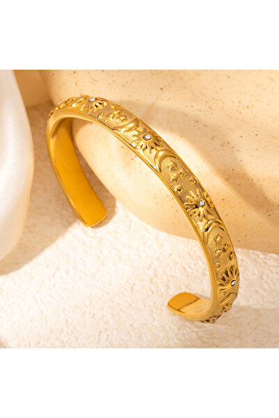 Choice Gold Color A Yupsk Stainless Steel 18K Gold Plated Star Moon Sun Open ...