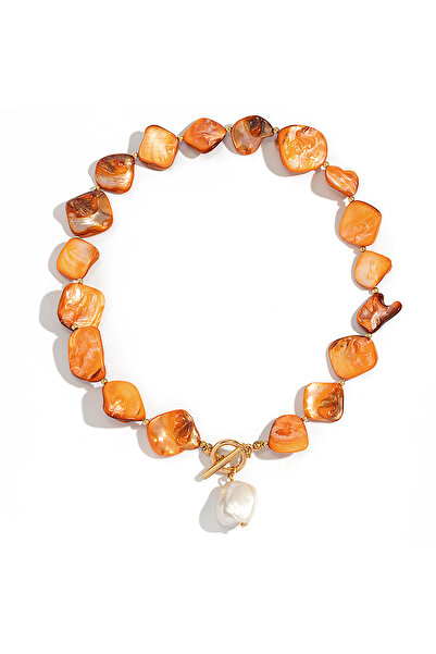 Choice اللون البرتقالي-39 قلادة سلسلة حجرية هندسية برتقالية من لؤلؤة بوروي ال...