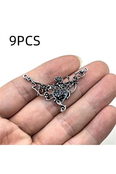 Choice 9 قطع سوداء 9 قطع قلادة على شكل قلب من كرمة الورد العصرية الرجعية، مجو...