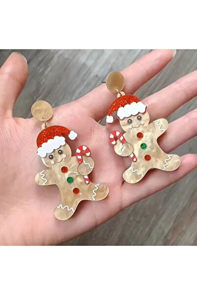 Choice بني زوج من قبعات عيد الميلاد على شكل عصا حلوى رجل خبز الزنجبيل أقراط من الأكريليك برسومات كرتونية وأجواء احتفالية