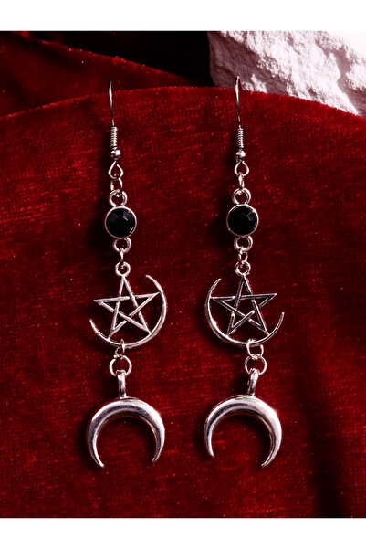 Choice A HUANZHI Gothic Star Moon Drop Earring Punk Y2K Silver Color Party Ta...