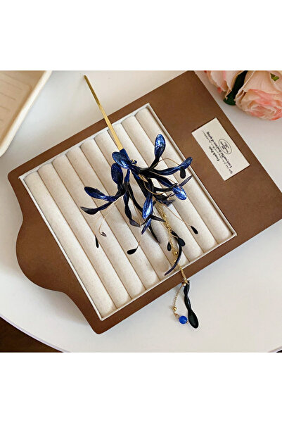 Choice عصي شعر على شكل زهرة زرقاء على شكل عنكبوت أحمر فائق الجنية، للنساء، دبابيس شعر مزينة بشراشيب زيتية متساقطة