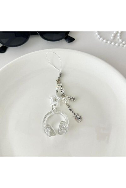 Choice سلسلة مفاتيح على شكل سماعة أذن لامعة A6 على شكل نجمة لطيفة وقلادة ميكر...