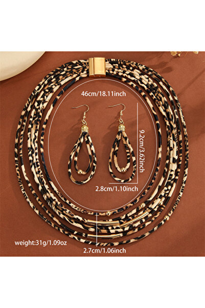 Choice 1set Fashion Wild Leather Multi Layer Leopard Print Jewelry Set With M...
