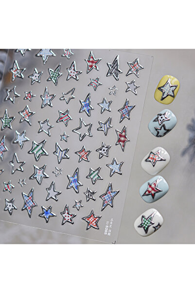 Choice1 ملصق واحد لأظافر على شكل نجمة معدنية، تصميم رائع ثلاثي الأبعاد، فضي ب...