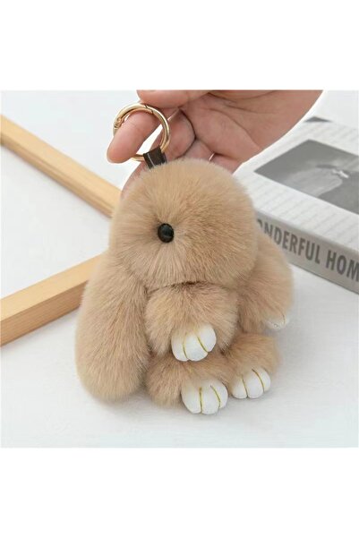 Choice سلسلة مفاتيح من فرو الأرنب الصناعي الناعم باللون البني بطول 15 سم، هدايا على شكل بوم بوم للمفتاح والحقائب للنساء، حقيبة لطيفة C