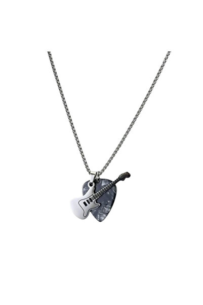 Miniso Guitar Pick-Black Fashion Hip-Hop Guitar Pick Pendant Necklace For Women Men Punk Titanium Steel Gui