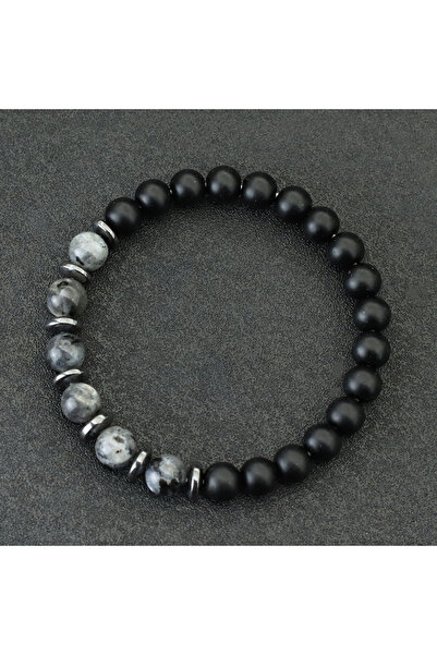 Choice سوار بلاك فلاش فاشون للرجال مصنوع من الخرز الأسود المصقول مع حجر شاكرا...