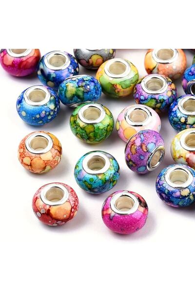 Choice 100 قطعة مختلطة 50/100 قطعة خرز راتنجي بألوان مائية أوروبية ذات ثقب كب...