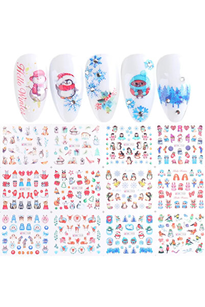 Choice ملصقات أظافر BN1945-1956 بتصميم بطريق عيد الميلاد وسانتا كلوز مع 12 تص...