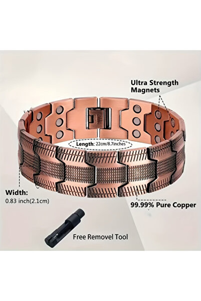 Choice سوار نحاسي مغناطيسي بثلاثة صفوف مطلي بالنحاس العتيق بطول 21 سم للرجال ...