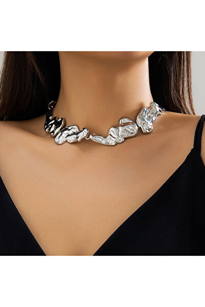 Choice قلادة تشوكر معدنية غير منتظمة من IngeSight.Z باللون الفضي للنساء بتصمي...