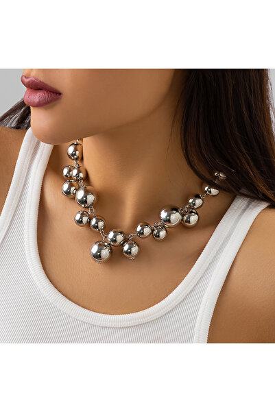Choice Silver color Exaggerated Acrylic CCB Big Ball Bead Chain Necklace for ...