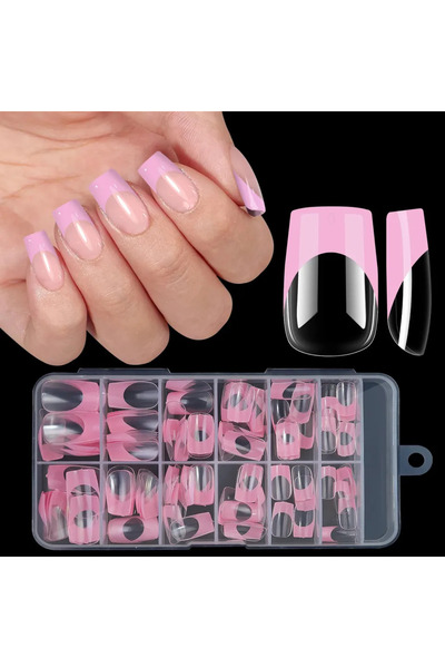 Choice أظافر صناعية فرنسية مربعة وردية اللون، 120 قطعة/صندوق، أظافر صناعية أكريليك متعددة الألوان، أطراف أظافر لوزية مربعة، تغطية كاملة