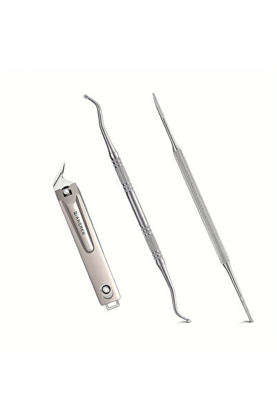 Choice مجموعة مكونة من 3 قطع فضية لبدلة أظافر القدم الاحترافية: مبرد من الفولاذ المقاوم للصدأ مع رافعة وتخزين B