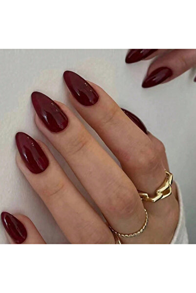 Choice مجموعة من 24 قطعة من أظافر صناعية بسيطة بلون أحمر نبيذي متوسط الطول، أظافر لوزي مضغوطة، رأس دائري قابل للارتداء