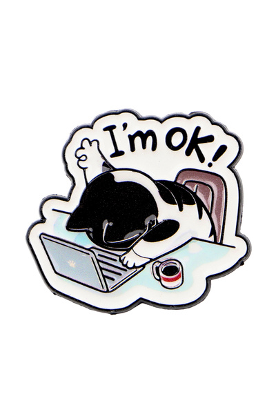 Choice دبابيس مينا عليها اقتباسات "أنا بخير!"، بروش قطط تعمل على الكمبيوتر، ش...