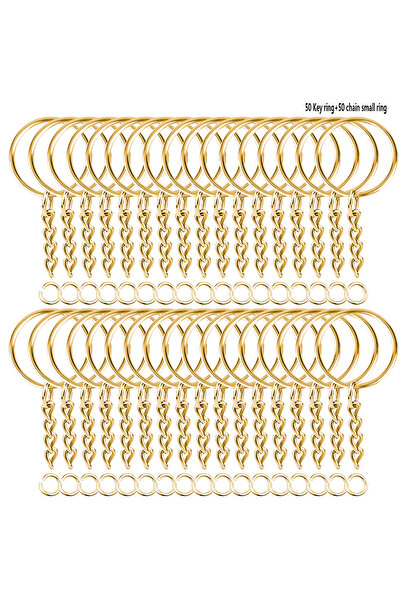 Choice مجموعة من 100 قطعة من حلقات المفاتيح المنقسمة باللون الذهبي مع سلسلة و...