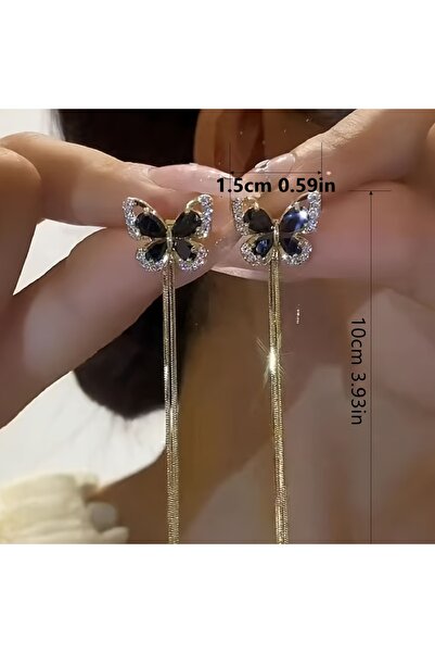 Choice WB6259-1 زوج واحد من أقراط الفراشة السوداء الرائعة مع سحر متدلي طويل ه...