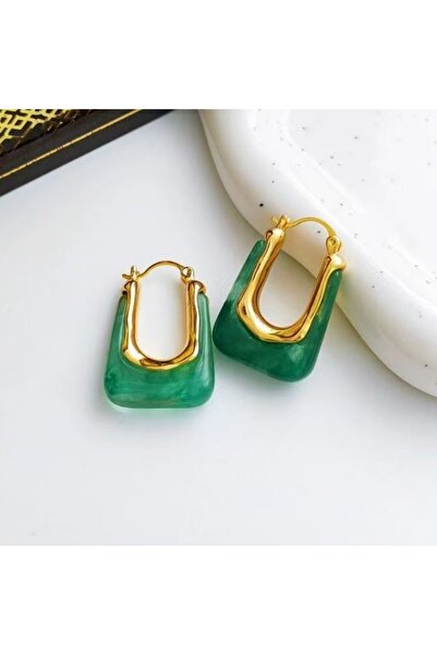 Choice أقراط دائرية خضراء عتيقة على شكل حرف U للنساء، بلمسة نهائية ذهبية اللو...