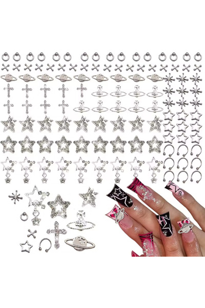Choice xtz-01 80 قطعة من زينة أظافر النجوم للأظافر الأكريليك، نجمة فضية على ش...