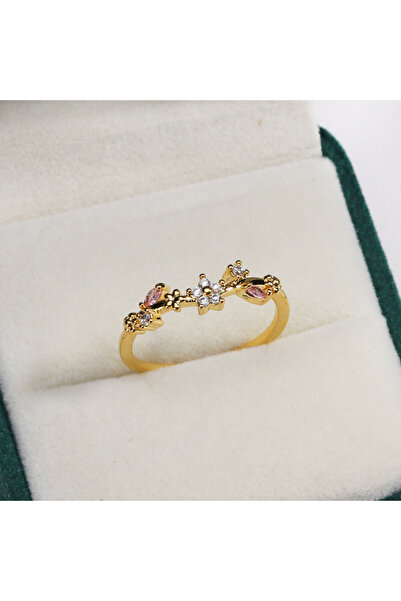 Choice خاتم زهرة الزركون الملون اللطيف الجديد 26 ذهبي للنساء والفتيات على الم...