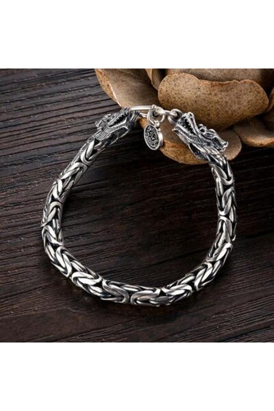 Choice سوار A10028-Silver Zodiac Double Headed Snake Bracelet Men Stainless S...