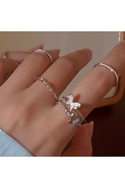 Choice مجموعة خواتم لؤلؤ الفراشة البوهيمية رقم 54880 للنساء من أحجار الراين المطلية باللؤلؤ اللامع القوطية العتيقة