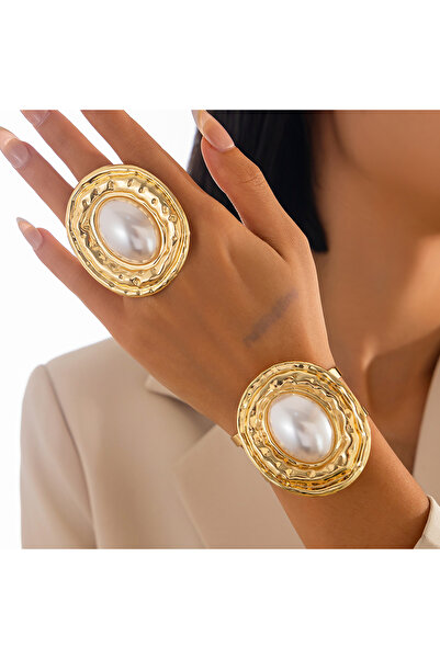 Choice طقم ذهبي من قطعتين من بوروي، أساور دائرية كبيرة الحجم قابلة للتعديل، و...